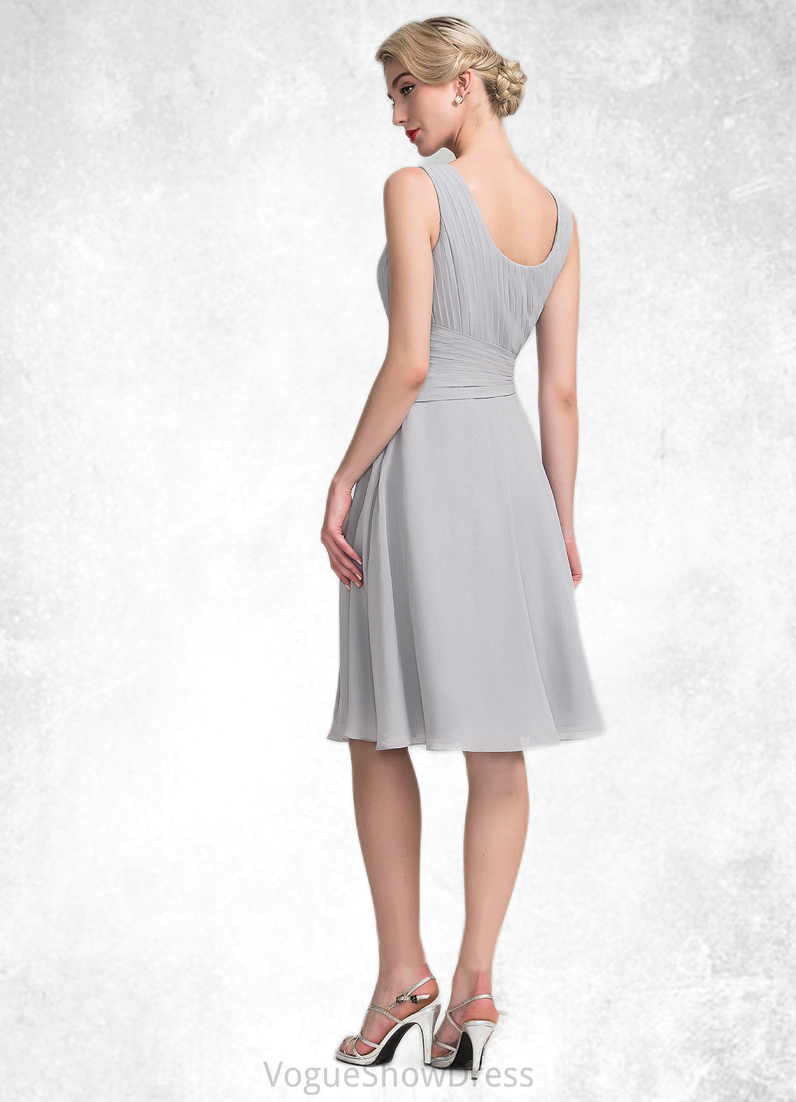 Amiah A-Line Scoop Neck Knee-Length Chiffon Mother of the Bride Dress With Beading Cascading Ruffles DL126P0014751