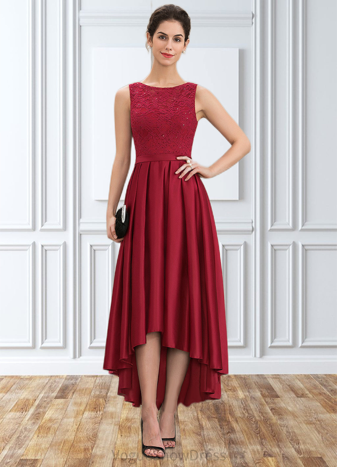 Mckinley A-Line Scoop Neck Asymmetrical Satin Lace Mother of the Bride Dress With Sequins DL126P0014752