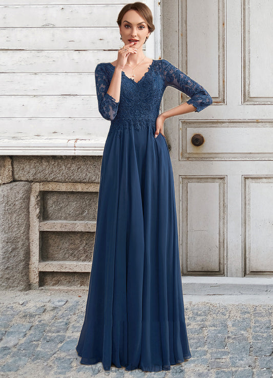 Adrianna A-Line V-neck Floor-Length Chiffon Lace Mother of the Bride Dress DL126P0014753