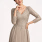 Elliana A-Line V-neck Floor-Length Chiffon Lace Mother of the Bride Dress DL126P0014754