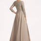 Elliana A-Line V-neck Floor-Length Chiffon Lace Mother of the Bride Dress DL126P0014754