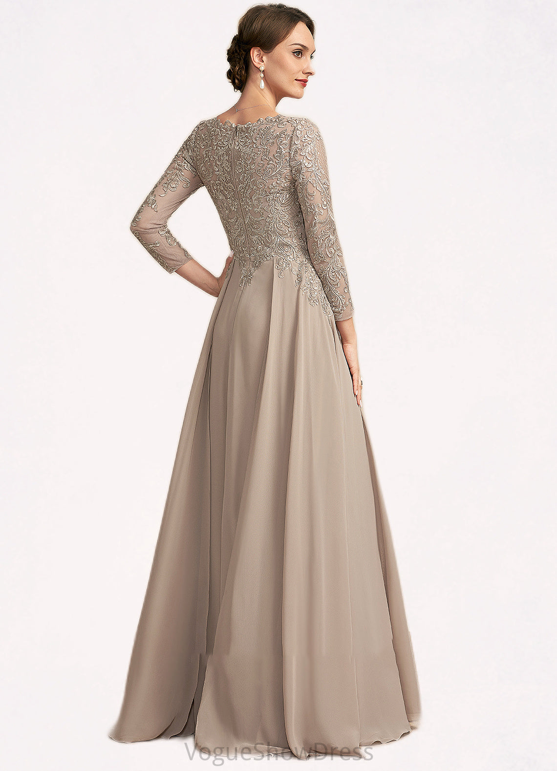 Elliana A-Line V-neck Floor-Length Chiffon Lace Mother of the Bride Dress DL126P0014754