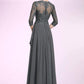 Haleigh A-Line V-neck Floor-Length Chiffon Lace Mother of the Bride Dress With Beading Sequins Cascading Ruffles DL126P0014756