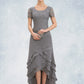 Hazel A-Line Scoop Neck Asymmetrical Chiffon Lace Mother of the Bride Dress With Cascading Ruffles DL126P0014757