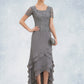 Hazel A-Line Scoop Neck Asymmetrical Chiffon Lace Mother of the Bride Dress With Cascading Ruffles DL126P0014757