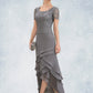 Hazel A-Line Scoop Neck Asymmetrical Chiffon Lace Mother of the Bride Dress With Cascading Ruffles DL126P0014757