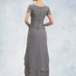 Hazel A-Line Scoop Neck Asymmetrical Chiffon Lace Mother of the Bride Dress With Cascading Ruffles DL126P0014757