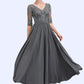 Daphne A-line V-Neck Ankle-Length Chiffon Lace Mother of the Bride Dress DL126P0014760