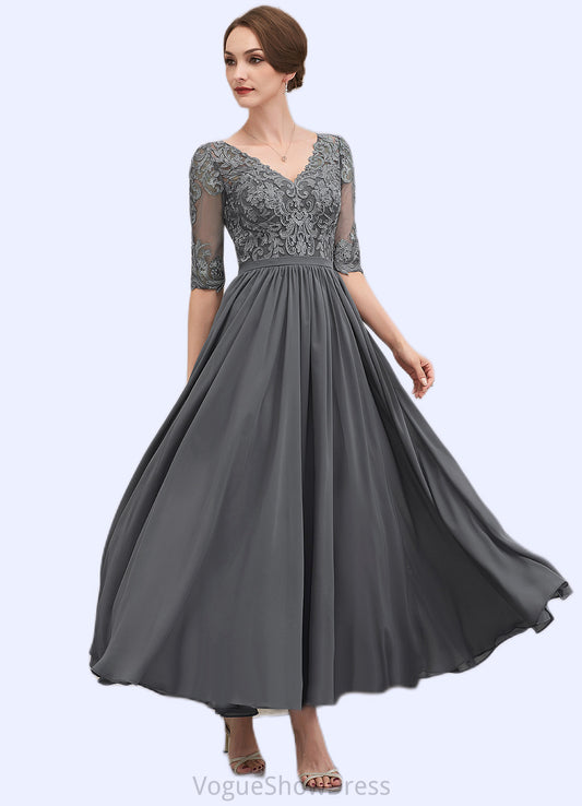 Daphne A-line V-Neck Ankle-Length Chiffon Lace Mother of the Bride Dress DL126P0014760