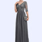 Daphne A-line V-Neck Ankle-Length Chiffon Lace Mother of the Bride Dress DL126P0014760