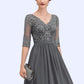 Daphne A-line V-Neck Ankle-Length Chiffon Lace Mother of the Bride Dress DL126P0014760