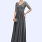 Daphne A-line V-Neck Ankle-Length Chiffon Lace Mother of the Bride Dress DL126P0014760