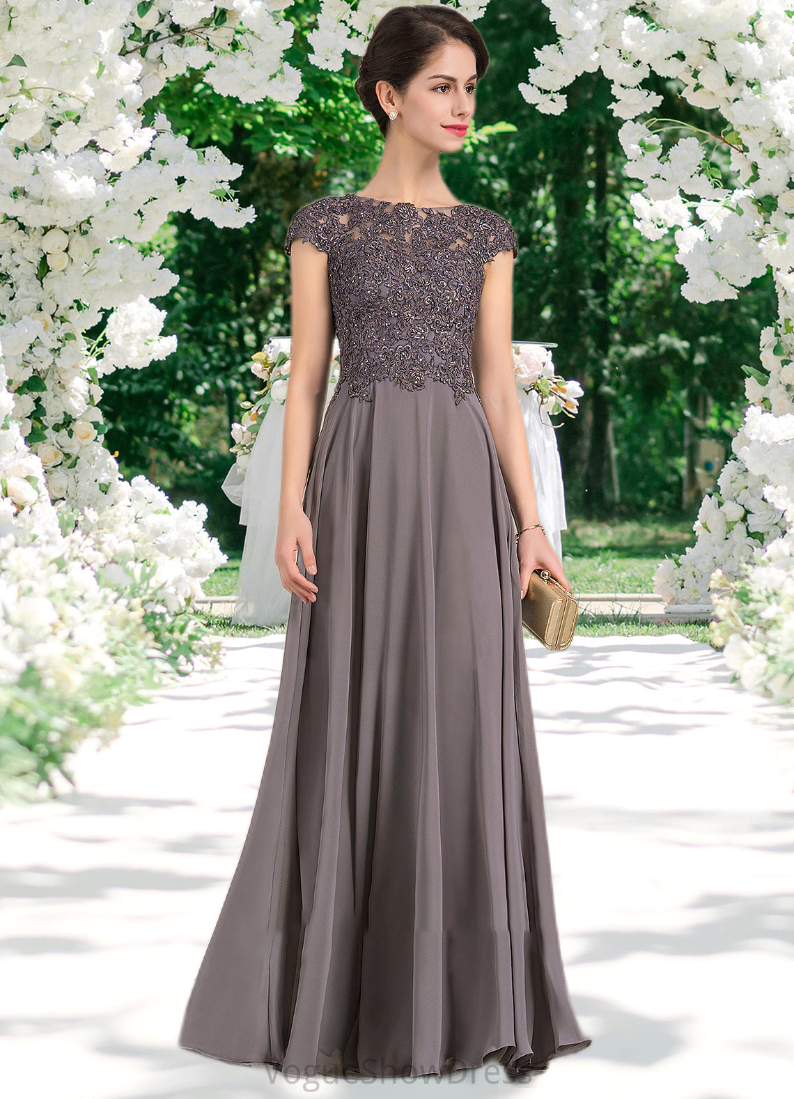 Alma A-Line Scoop Neck Floor-Length Chiffon Lace Mother of the Bride Dress With Beading DL126P0014761