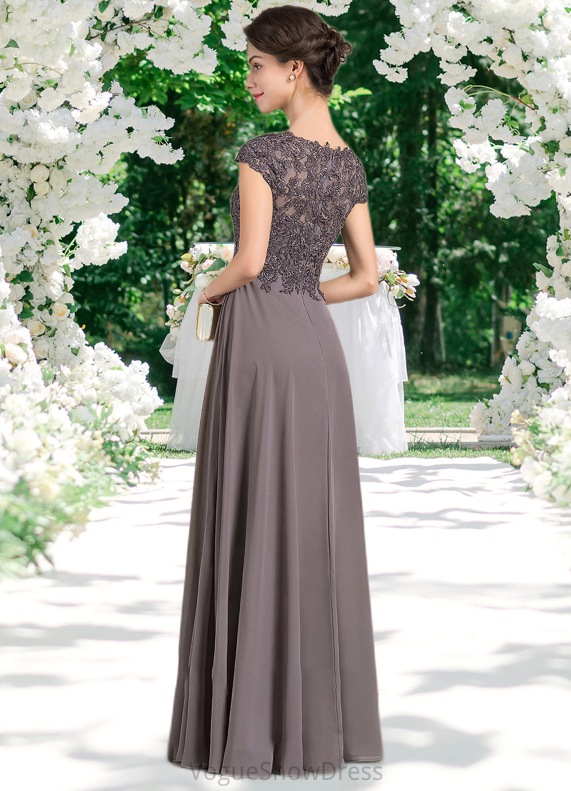 Alma A-Line Scoop Neck Floor-Length Chiffon Lace Mother of the Bride Dress With Beading DL126P0014761