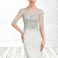 Essence Sheath/Column Scoop Neck Knee-Length Satin Lace Mother of the Bride Dress DL126P0014762