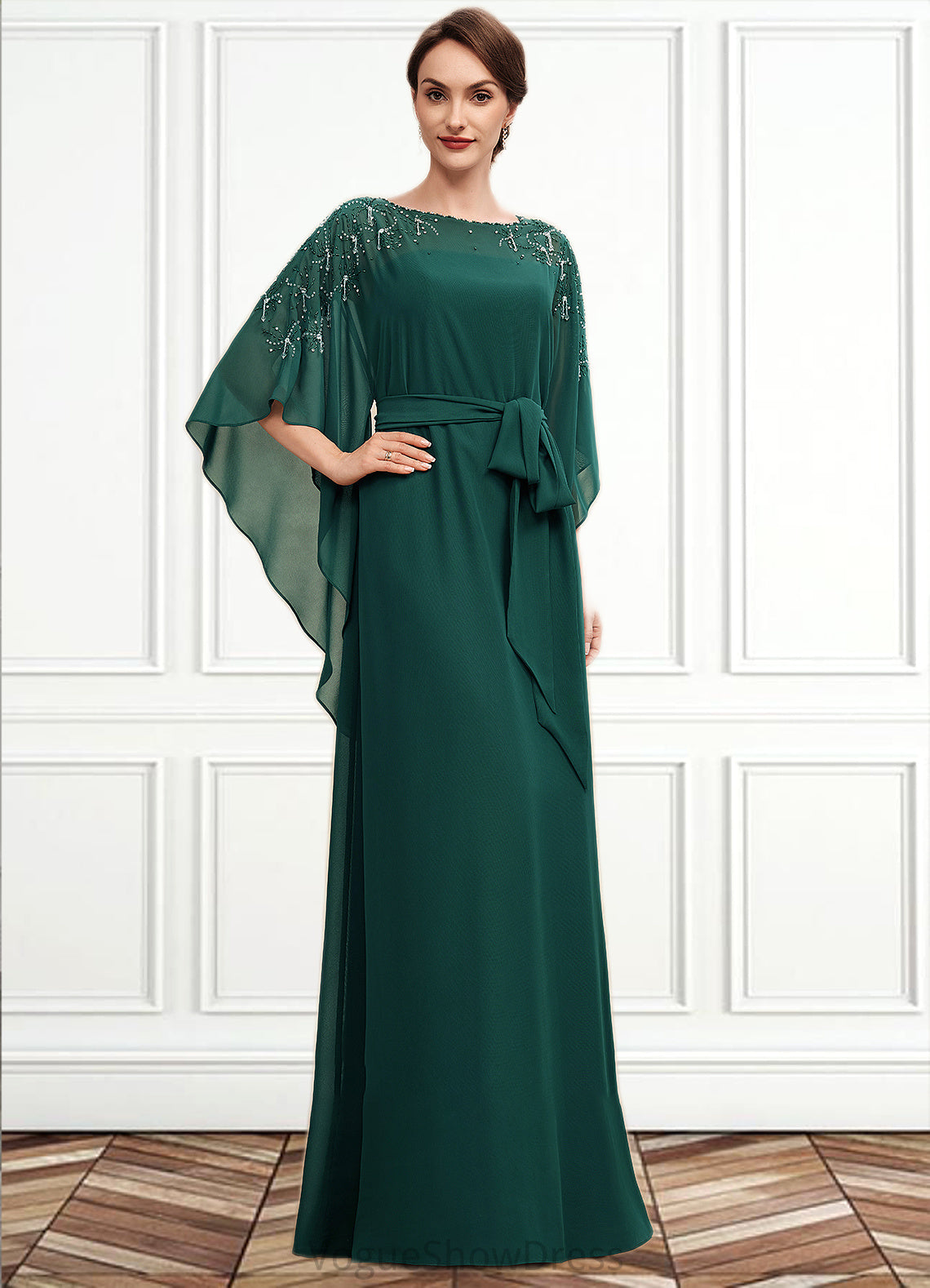 Talia A-Line Scoop Neck Floor-Length Chiffon Mother of the Bride Dress With Beading Bow(s) DL126P0014763