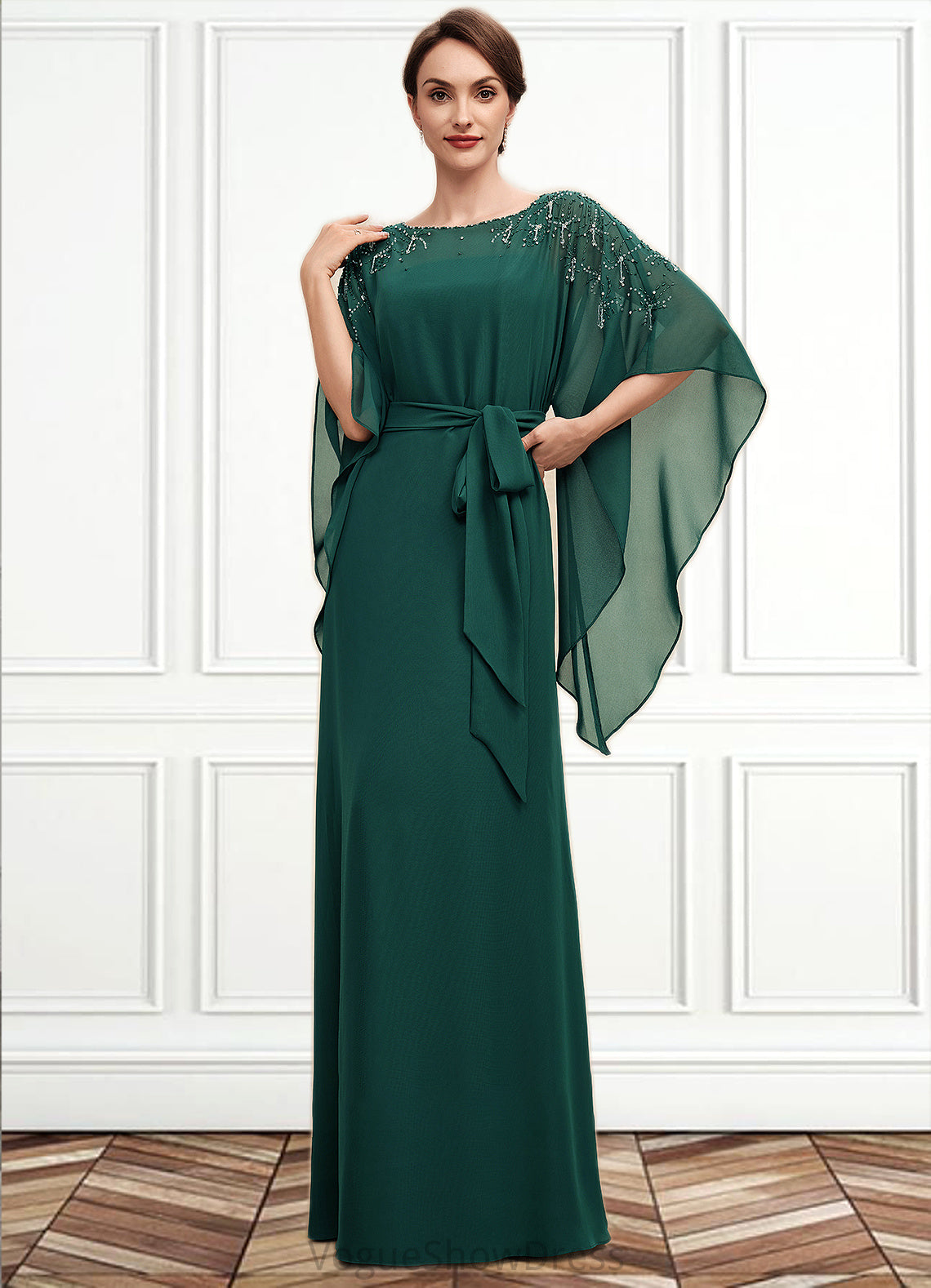 Talia A-Line Scoop Neck Floor-Length Chiffon Mother of the Bride Dress With Beading Bow(s) DL126P0014763