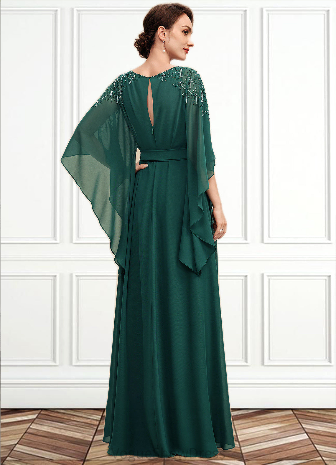 Talia A-Line Scoop Neck Floor-Length Chiffon Mother of the Bride Dress With Beading Bow(s) DL126P0014763