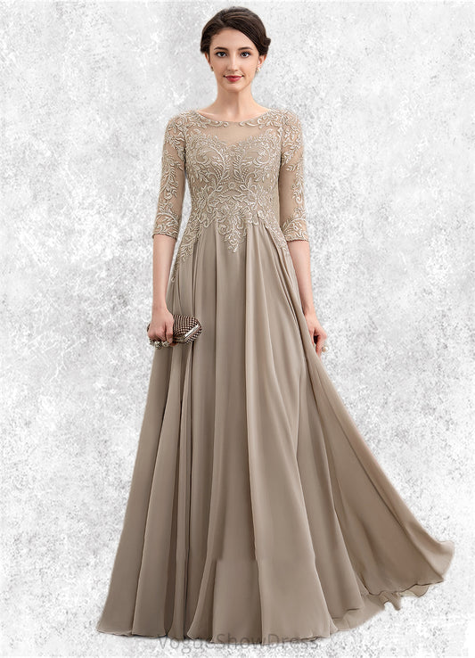 Peyton A-Line Scoop Neck Floor-Length Chiffon Lace Mother of the Bride Dress With Sequins DL126P0014764