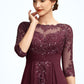 Athena A-Line Scoop Neck Asymmetrical Chiffon Lace Mother of the Bride Dress With Ruffle Sequins DL126P0014765