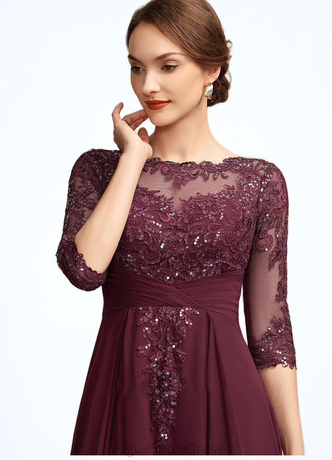 Athena A-Line Scoop Neck Asymmetrical Chiffon Lace Mother of the Bride Dress With Ruffle Sequins DL126P0014765