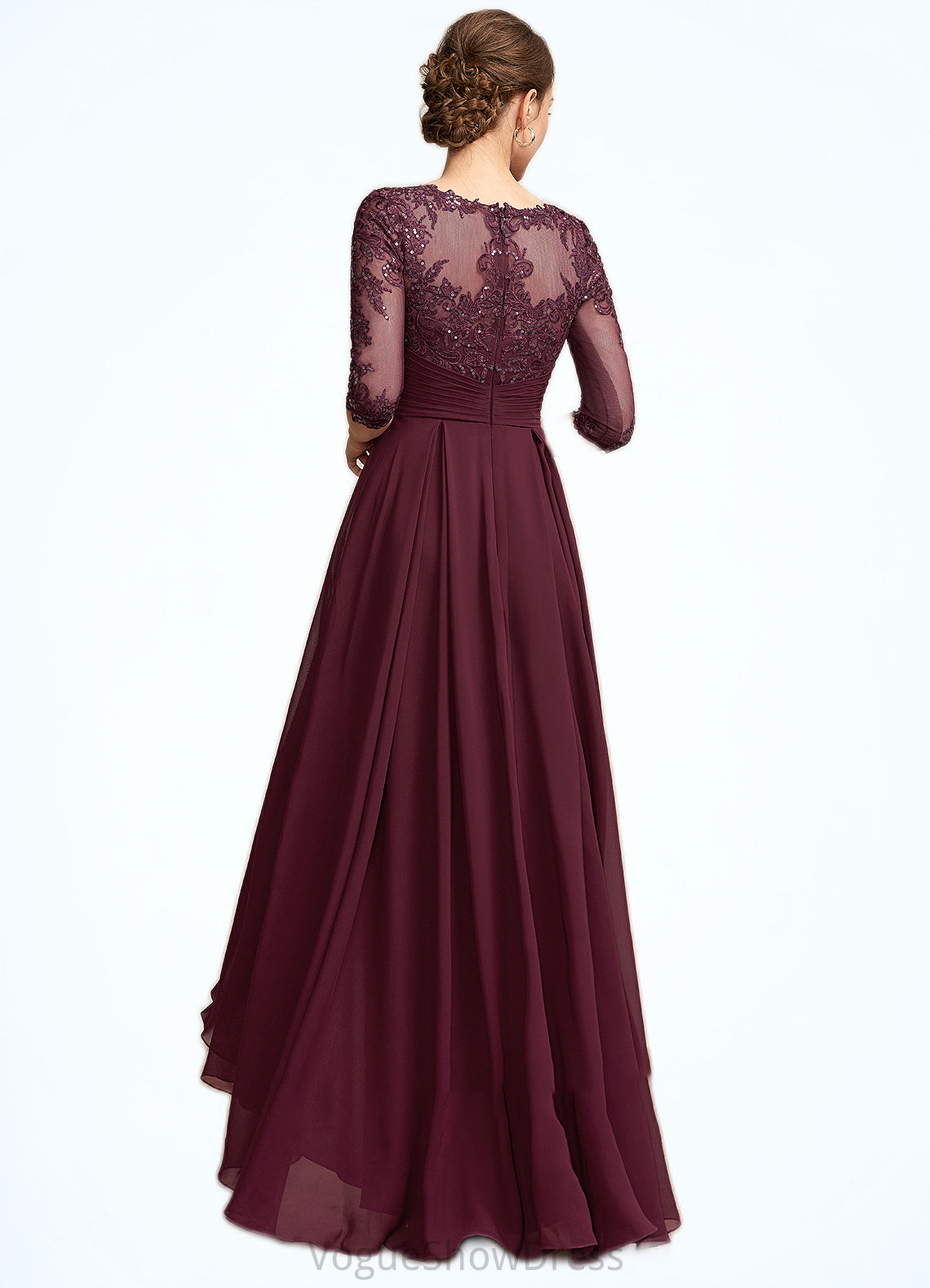 Athena A-Line Scoop Neck Asymmetrical Chiffon Lace Mother of the Bride Dress With Ruffle Sequins DL126P0014765