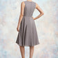 Adalynn A-Line Scoop Neck Knee-Length Chiffon Lace Mother of the Bride Dress With Ruffle DL126P0014766