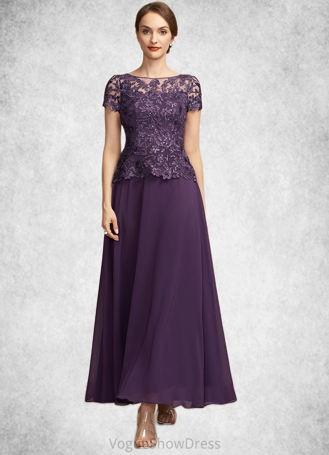 Hazel A-Line Scoop Neck Ankle-Length Chiffon Lace Mother of the Bride Dress With Sequins DL126P0014769