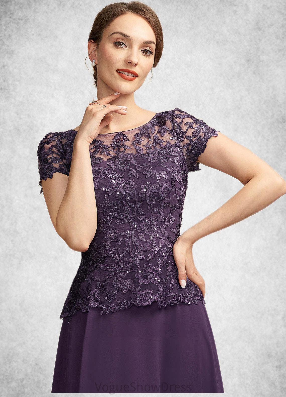 Hazel A-Line Scoop Neck Ankle-Length Chiffon Lace Mother of the Bride Dress With Sequins DL126P0014769