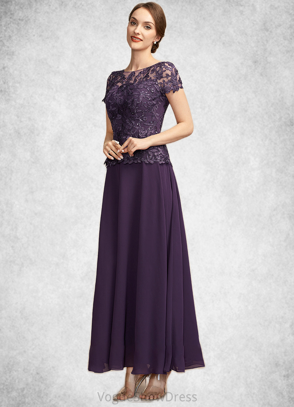 Hazel A-Line Scoop Neck Ankle-Length Chiffon Lace Mother of the Bride Dress With Sequins DL126P0014769