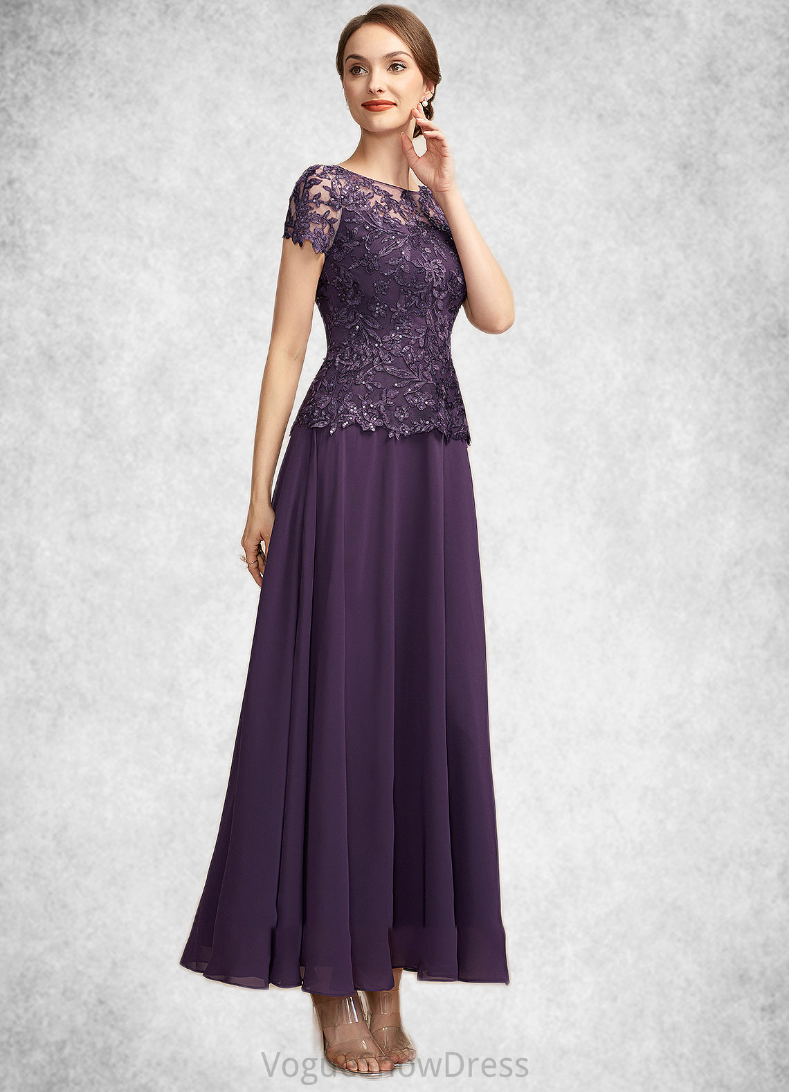 Hazel A-Line Scoop Neck Ankle-Length Chiffon Lace Mother of the Bride Dress With Sequins DL126P0014769