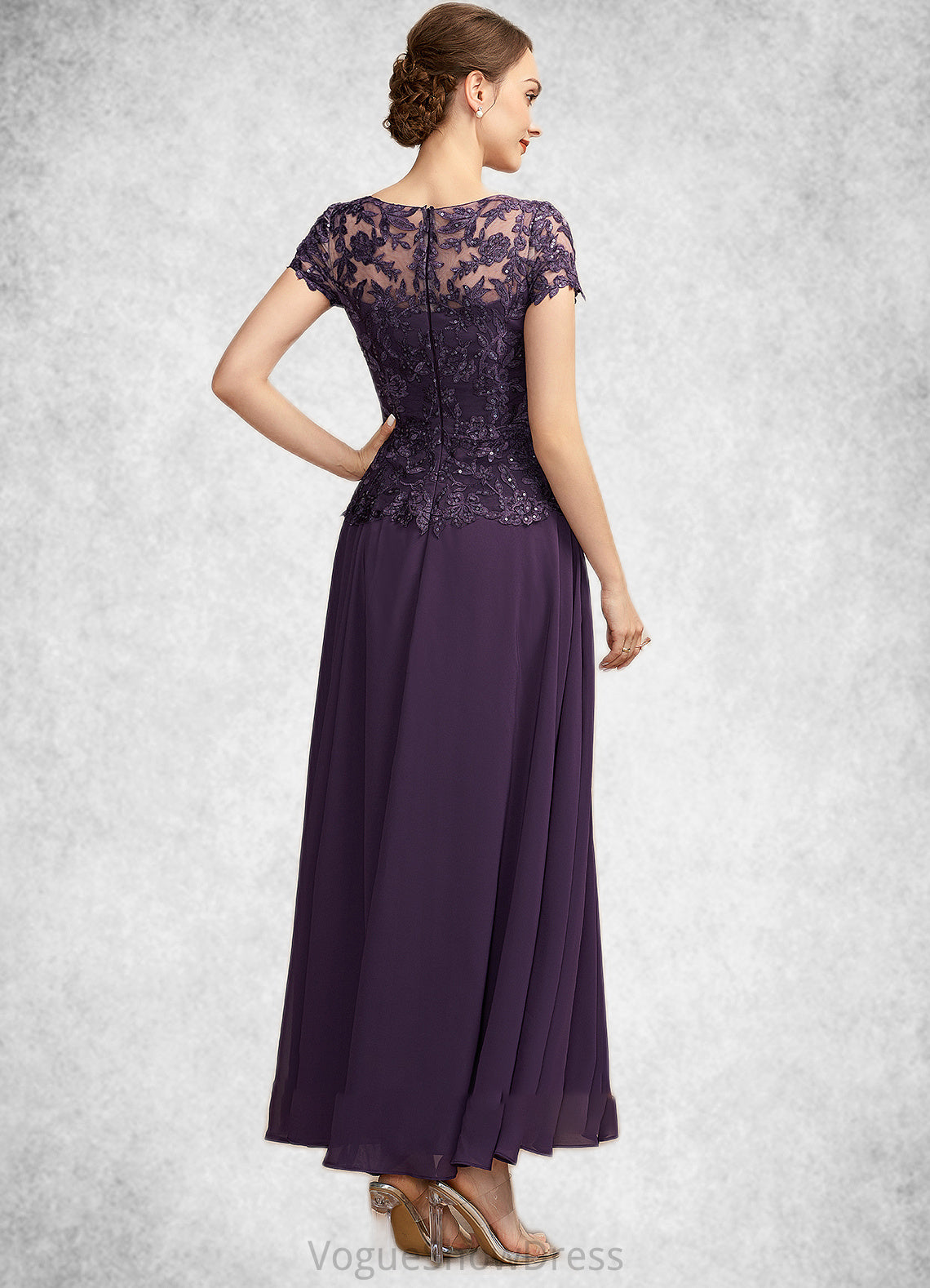 Hazel A-Line Scoop Neck Ankle-Length Chiffon Lace Mother of the Bride Dress With Sequins DL126P0014769