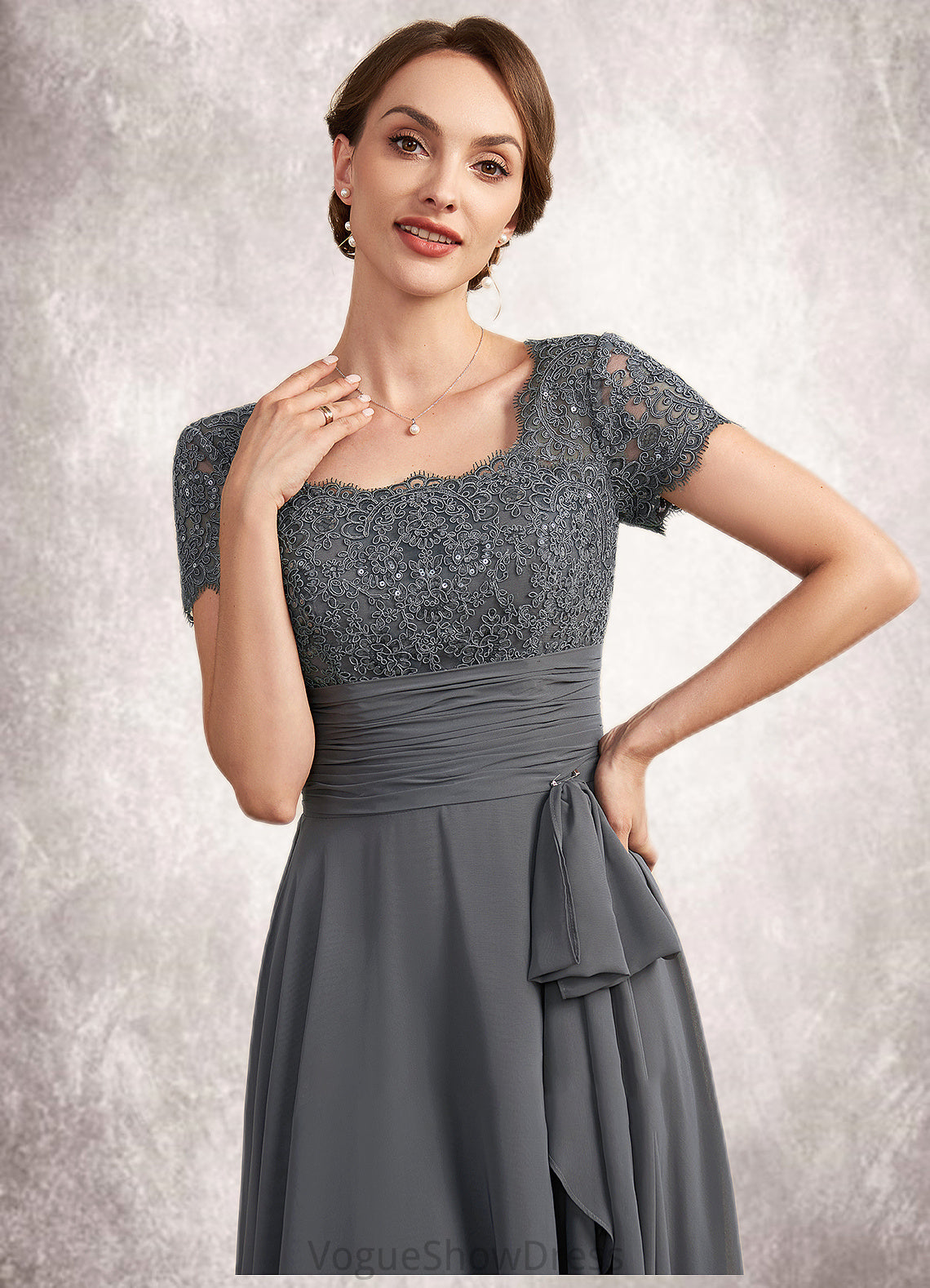 Bella A-Line Square Neckline Floor-Length Chiffon Lace Mother of the Bride Dress With Ruffle Sequins DL126P0014770