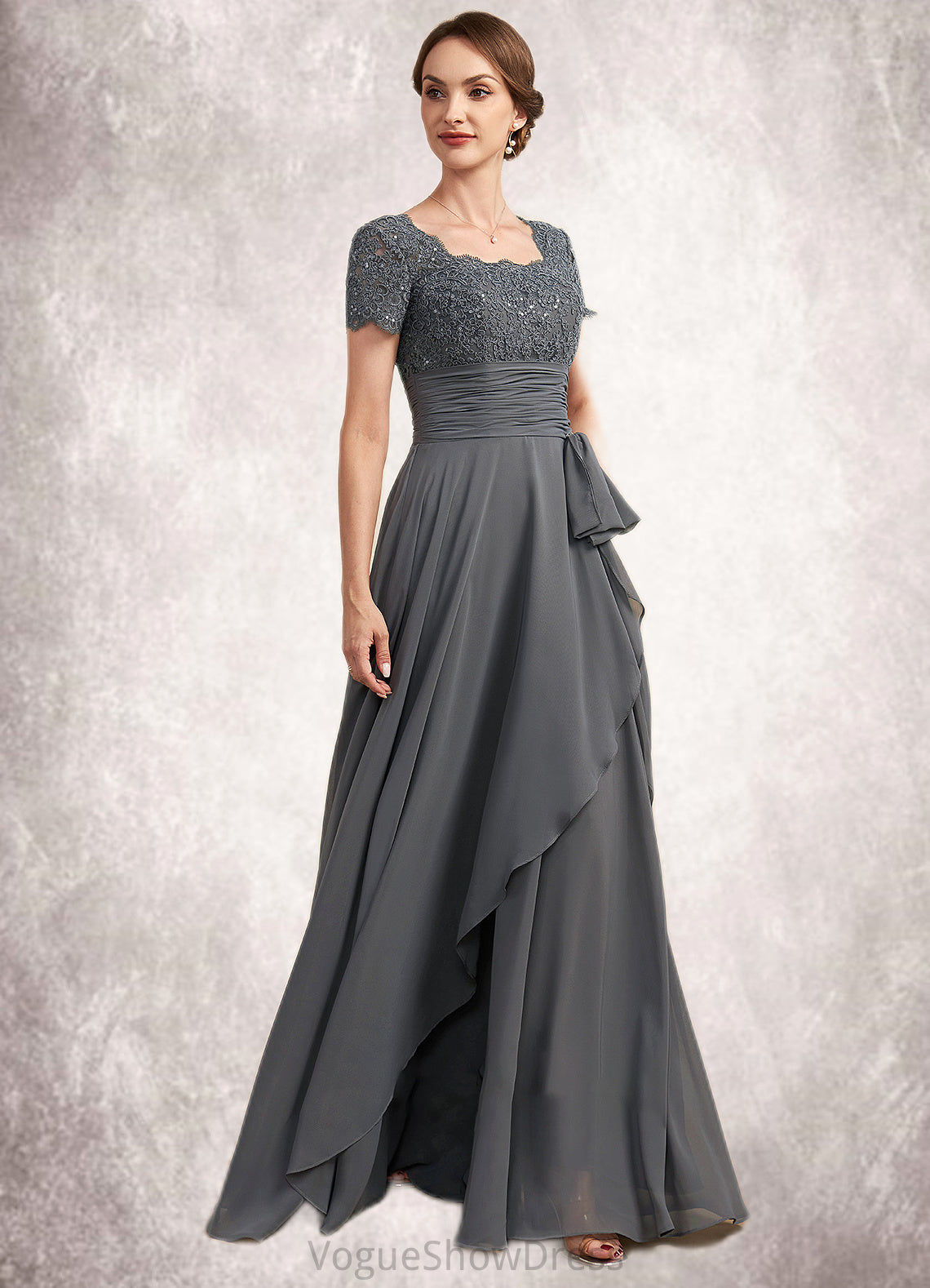 Bella A-Line Square Neckline Floor-Length Chiffon Lace Mother of the Bride Dress With Ruffle Sequins DL126P0014770