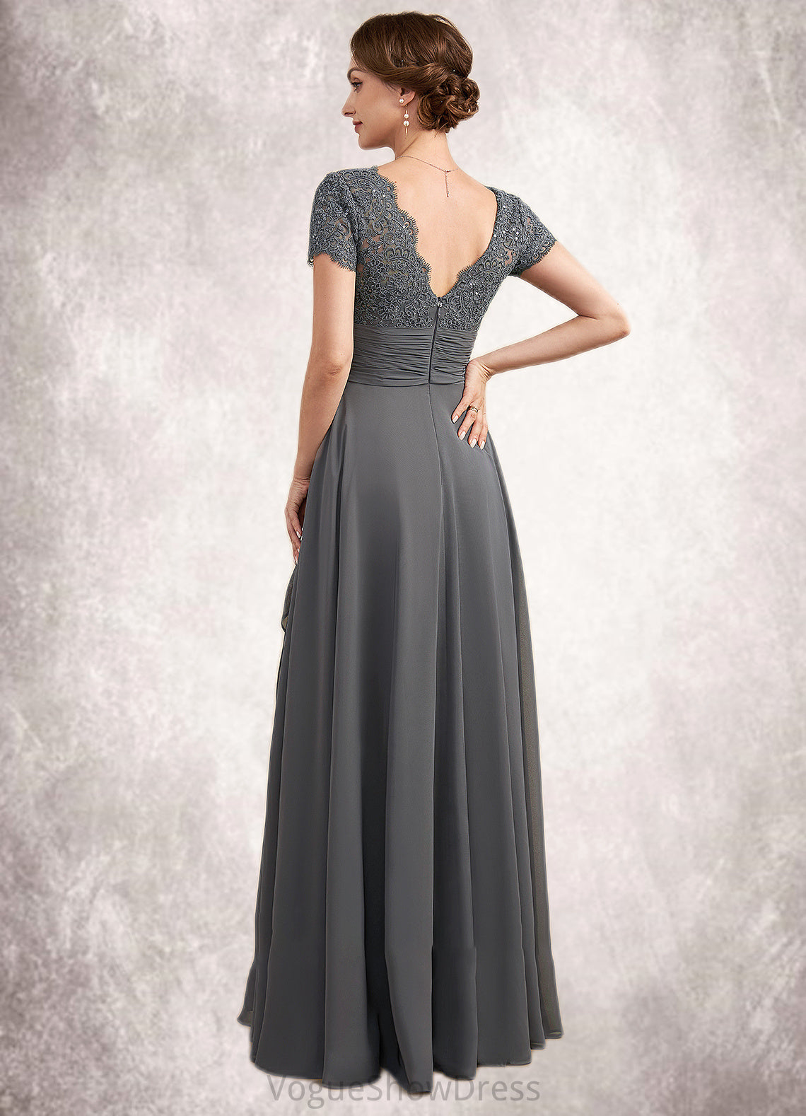 Bella A-Line Square Neckline Floor-Length Chiffon Lace Mother of the Bride Dress With Ruffle Sequins DL126P0014770