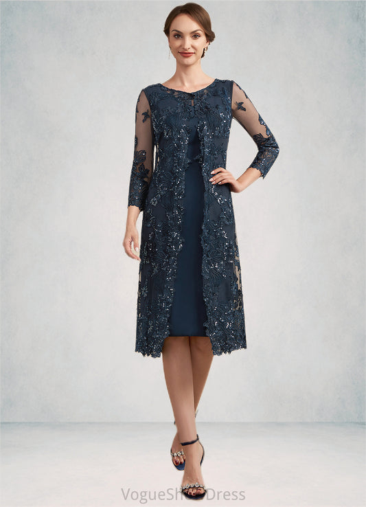 Eliana Sheath/Column Scoop Neck Knee-Length Chiffon Lace Mother of the Bride Dress With Sequins DL126P0014771