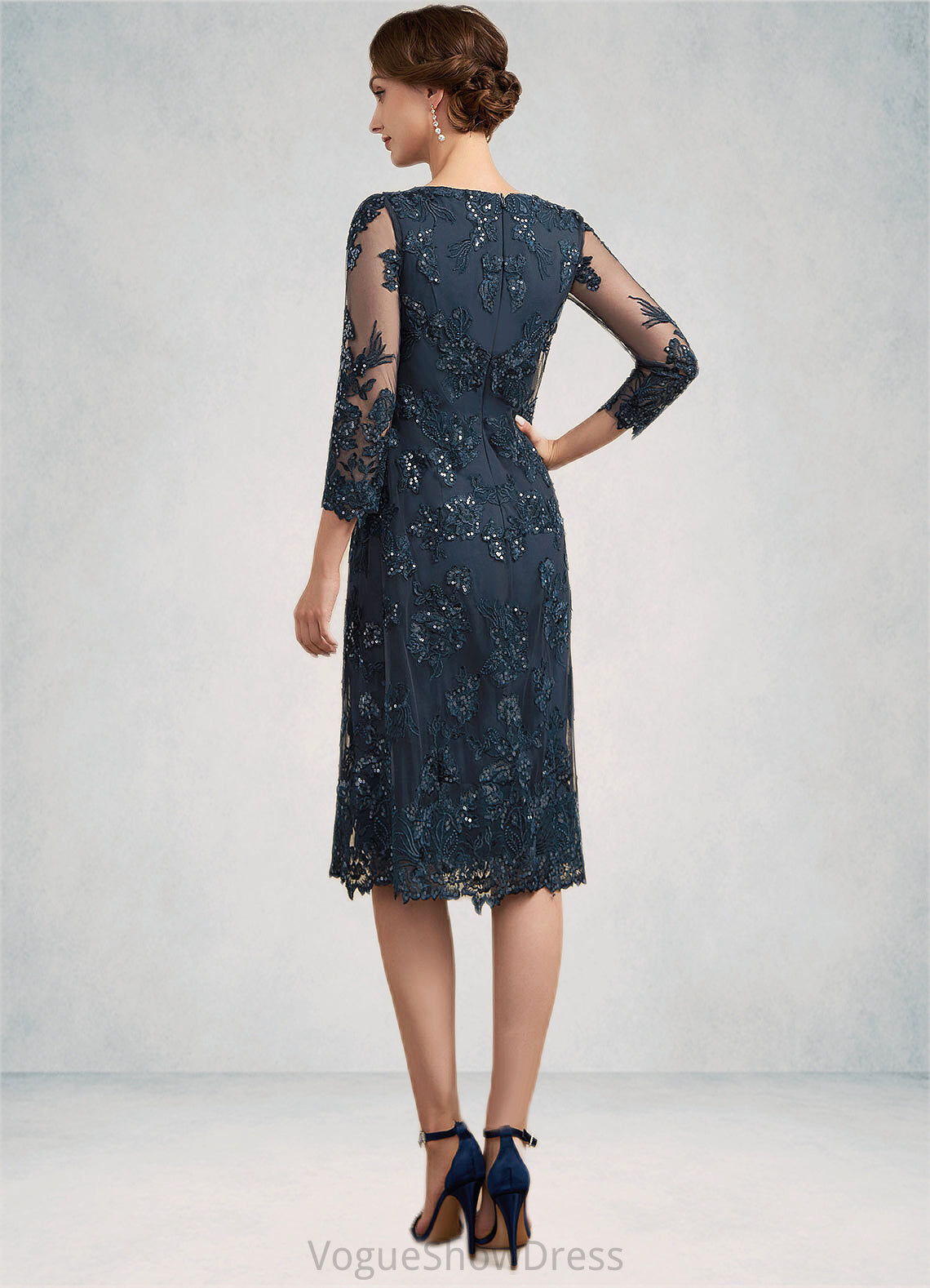 Eliana Sheath/Column Scoop Neck Knee-Length Chiffon Lace Mother of the Bride Dress With Sequins DL126P0014771