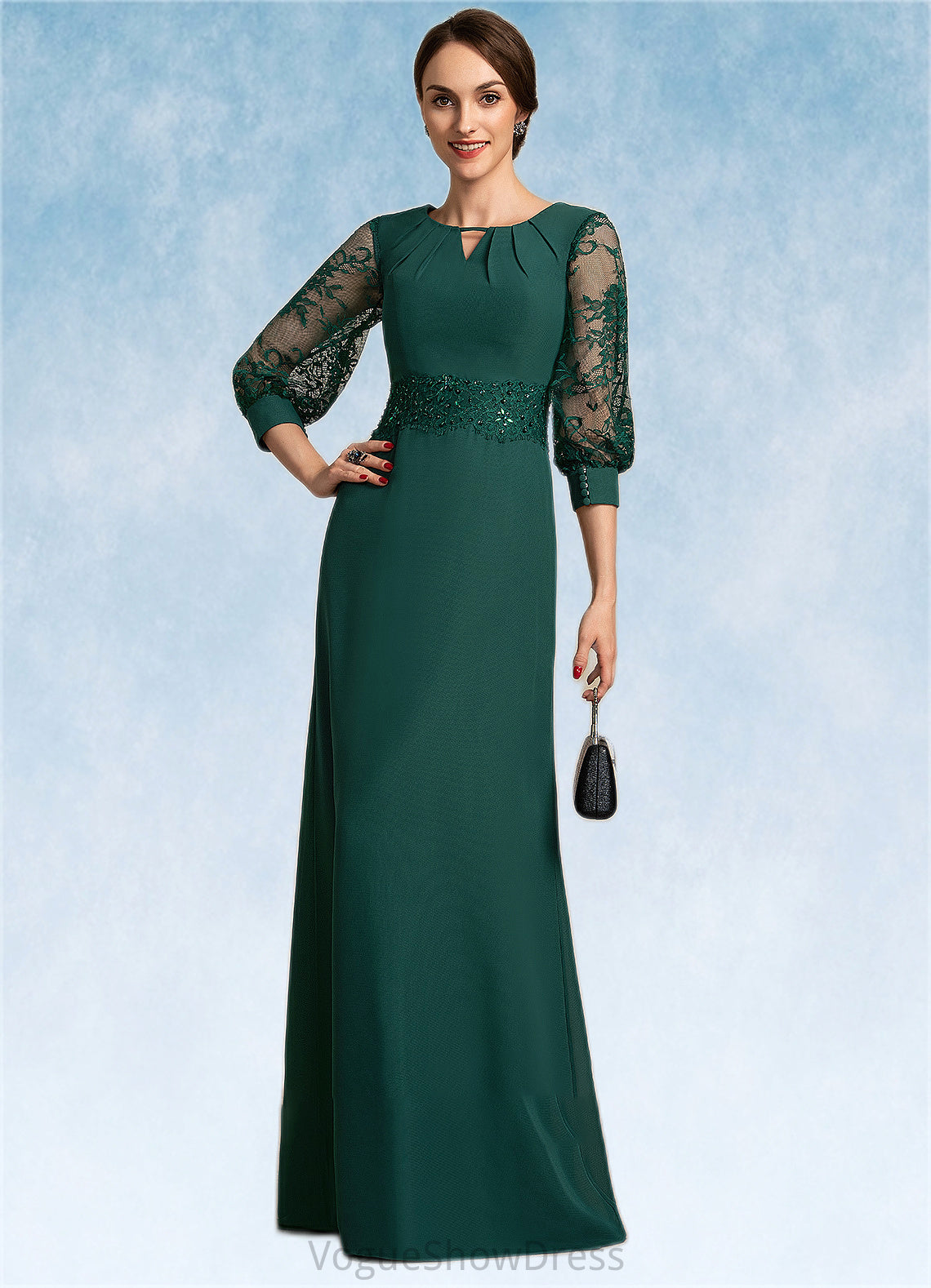 Stephany A-Line Scoop Neck Floor-Length Chiffon Lace Mother of the Bride Dress With Beading Sequins DL126P0014773