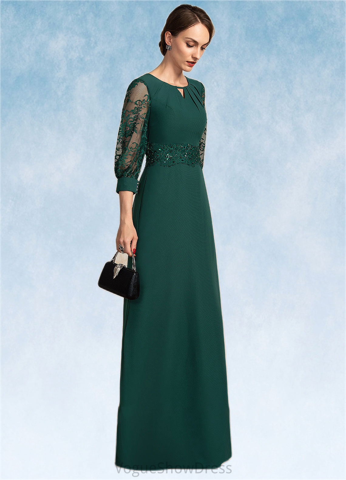 Stephany A-Line Scoop Neck Floor-Length Chiffon Lace Mother of the Bride Dress With Beading Sequins DL126P0014773