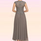 Elsa A-Line Scoop Neck Tea-Length Chiffon Lace Mother of the Bride Dress With Beading DL126P0014774