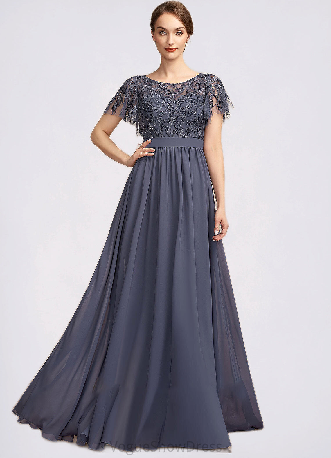 Ivy A-Line Scoop Neck Floor-Length Chiffon Lace Mother of the Bride Dress With Sequins DL126P0014775