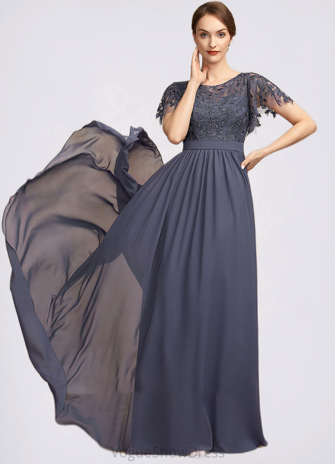 Ivy A-Line Scoop Neck Floor-Length Chiffon Lace Mother of the Bride Dress With Sequins DL126P0014775