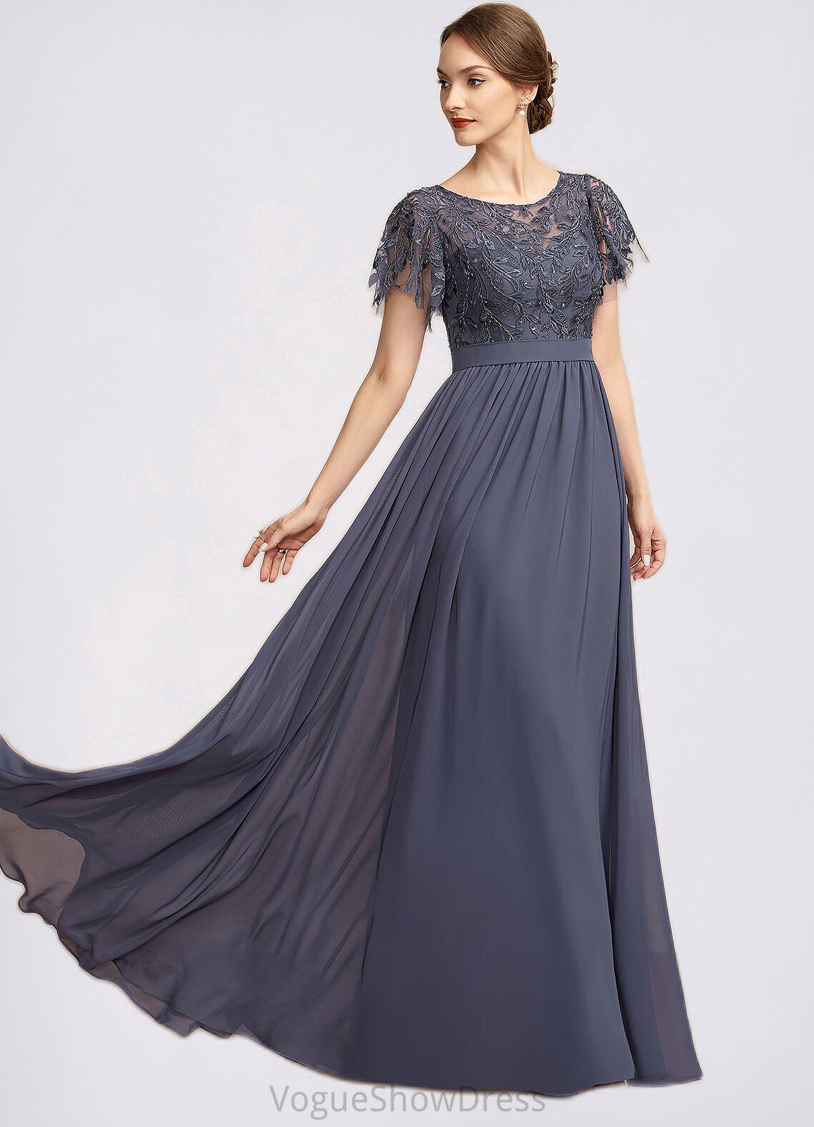 Ivy A-Line Scoop Neck Floor-Length Chiffon Lace Mother of the Bride Dress With Sequins DL126P0014775