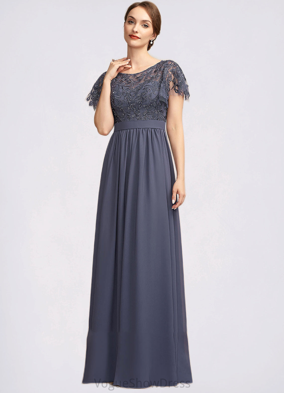 Ivy A-Line Scoop Neck Floor-Length Chiffon Lace Mother of the Bride Dress With Sequins DL126P0014775