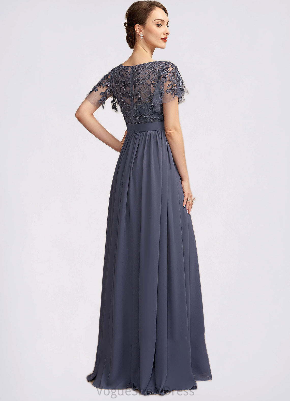 Ivy A-Line Scoop Neck Floor-Length Chiffon Lace Mother of the Bride Dress With Sequins DL126P0014775