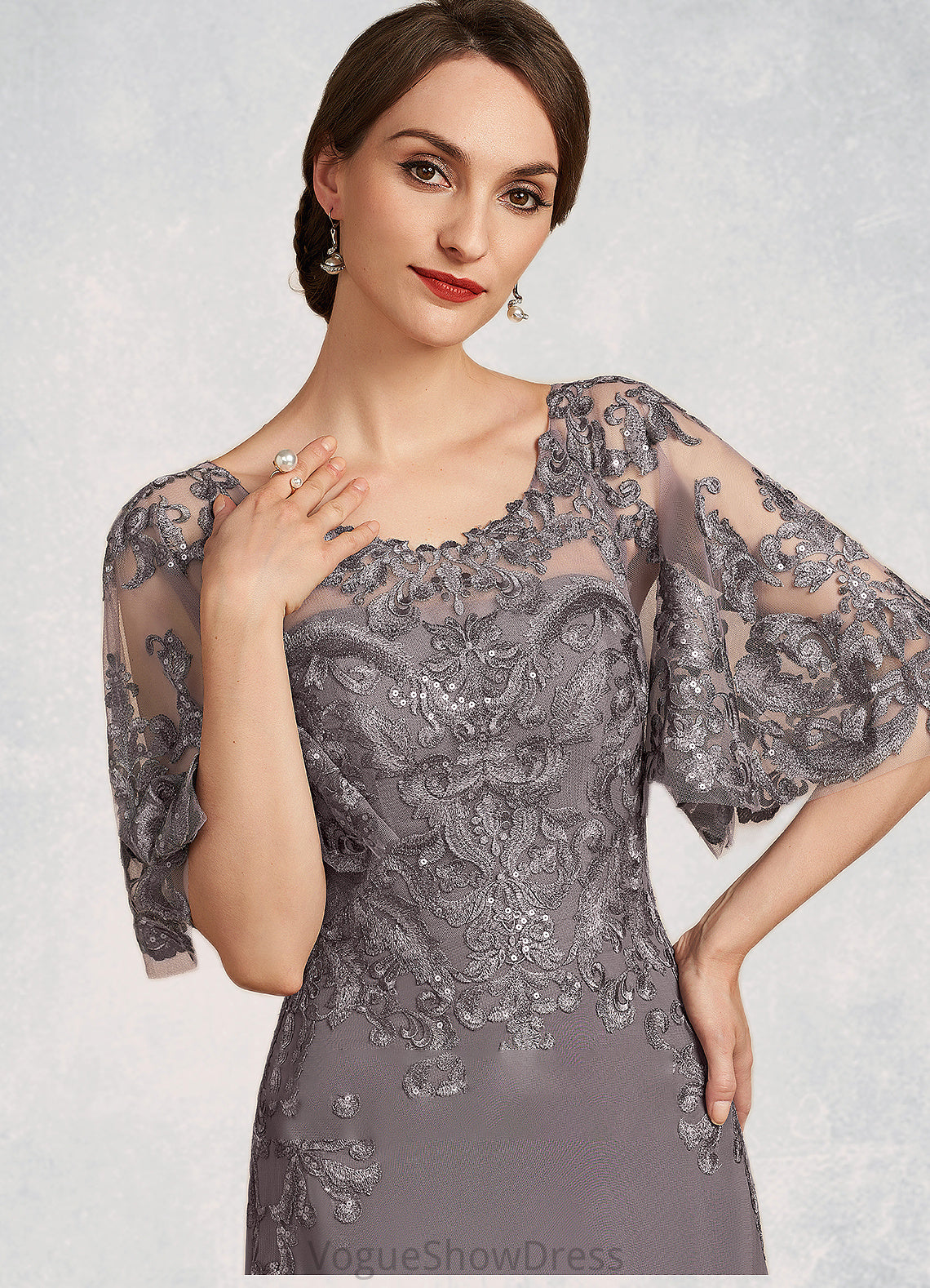 Sidney A-Line Scoop Neck Floor-Length Chiffon Lace Mother of the Bride Dress With Sequins DL126P0014776