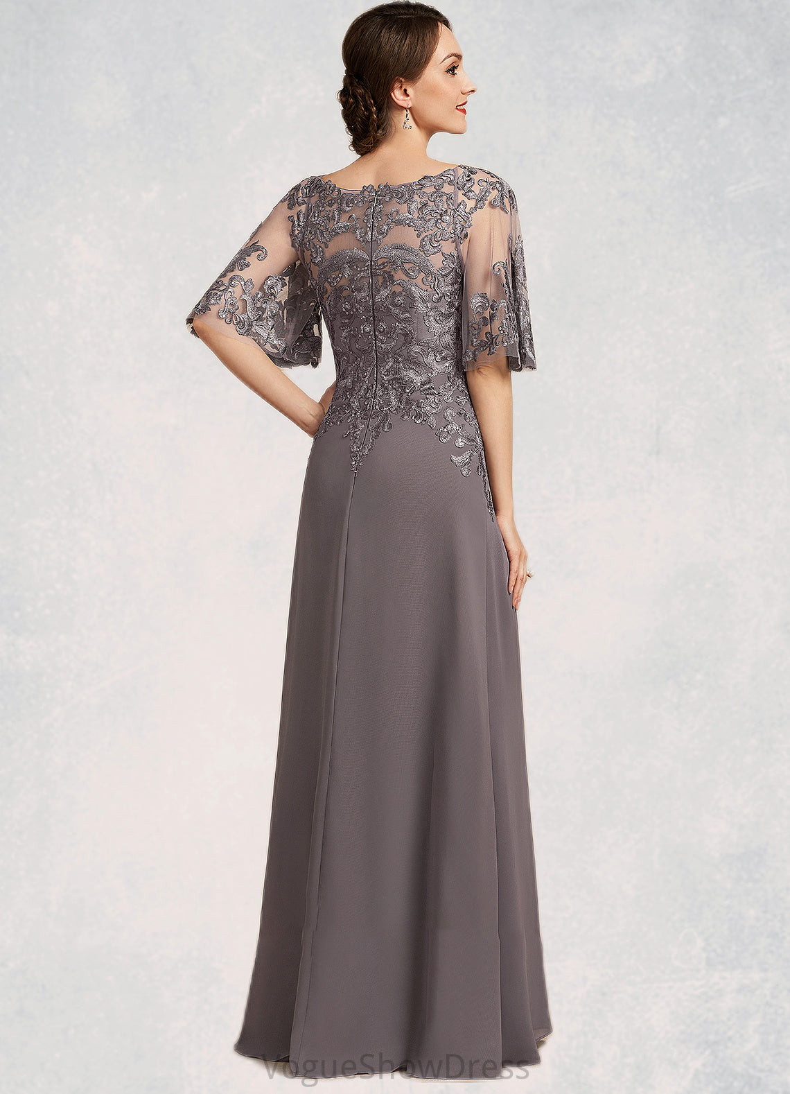 Sidney A-Line Scoop Neck Floor-Length Chiffon Lace Mother of the Bride Dress With Sequins DL126P0014776