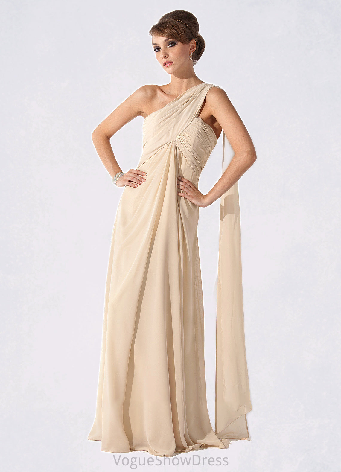 Brooklynn Empire One-Shoulder Floor-Length Chiffon Mother of the Bride Dress With Ruffle DL126P0014777