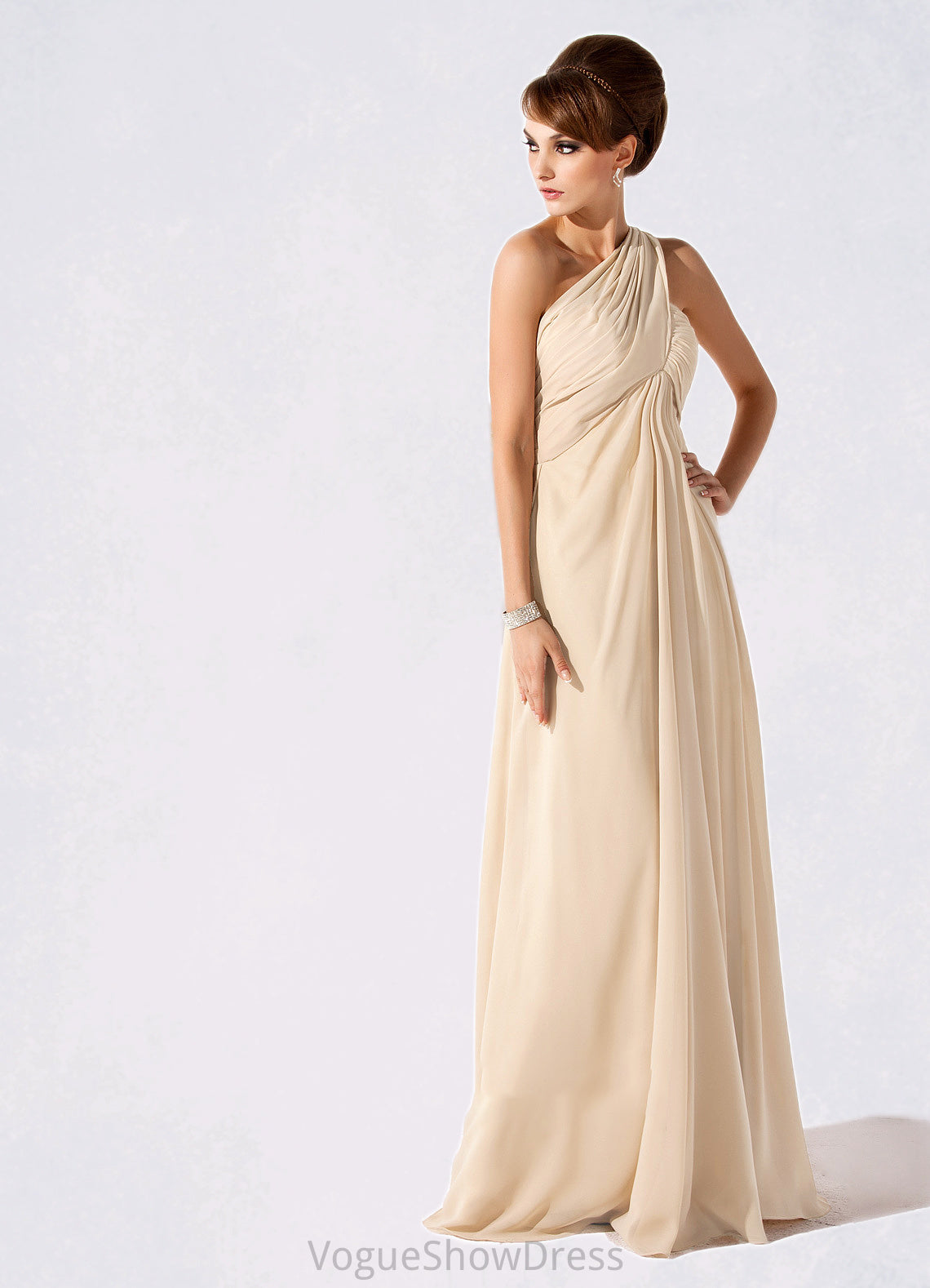 Brooklynn Empire One-Shoulder Floor-Length Chiffon Mother of the Bride Dress With Ruffle DL126P0014777