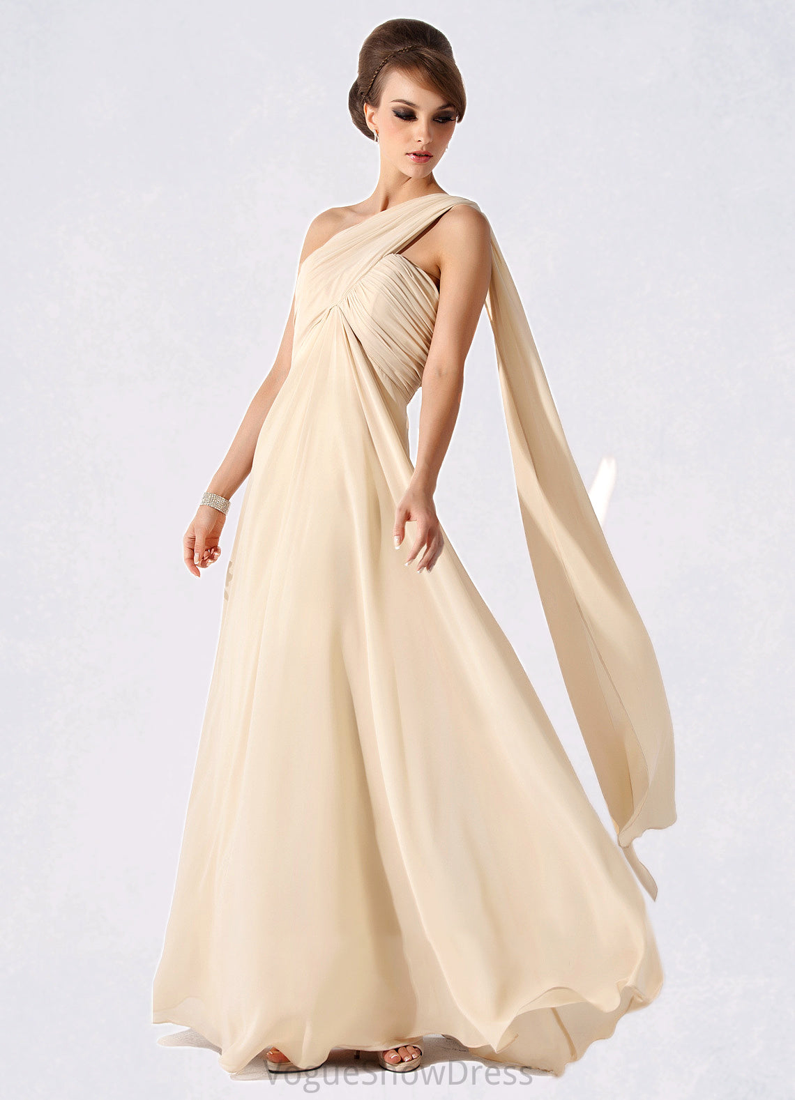 Brooklynn Empire One-Shoulder Floor-Length Chiffon Mother of the Bride Dress With Ruffle DL126P0014777